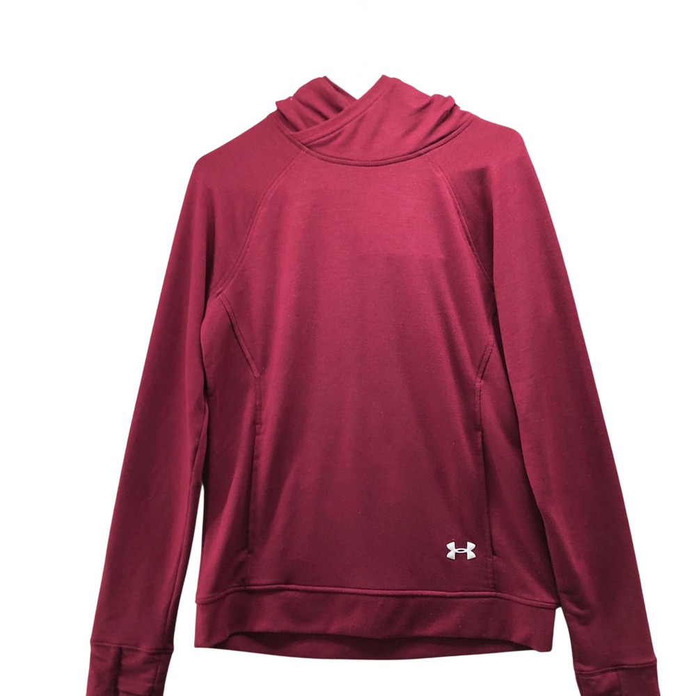 Under Armour ColdGear Hoodie Womens M Burgundy Maroon Pullover Thumbholes Active
